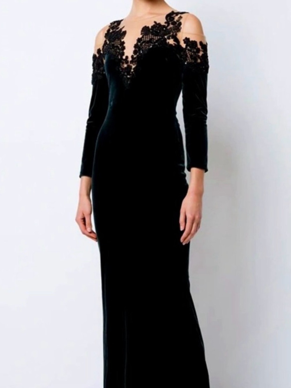Marchesa Notte Cold-shoulder lace-appliquéd tulle and velvet gown NEW NWT